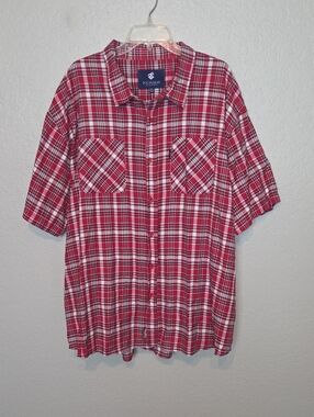 Rocawear Red and White Plaid Short-Sleeve Button-Down Shirt 5X